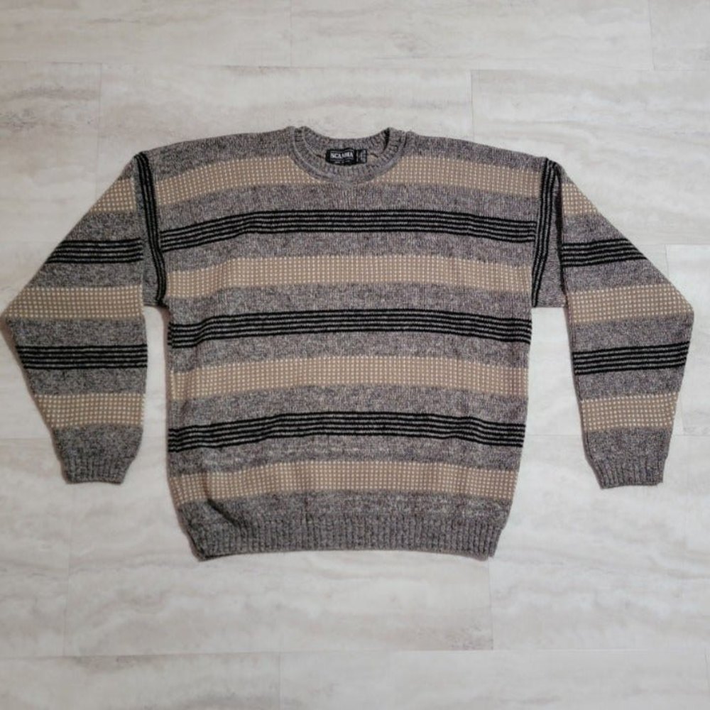 Vintage Scandia Brown Knit Crew Neck Sweater Made in USA Large
